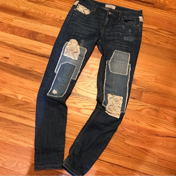 🌸RARE VINTAGE Free People Patchwork & Lace Jeans - Picture 1 of 11